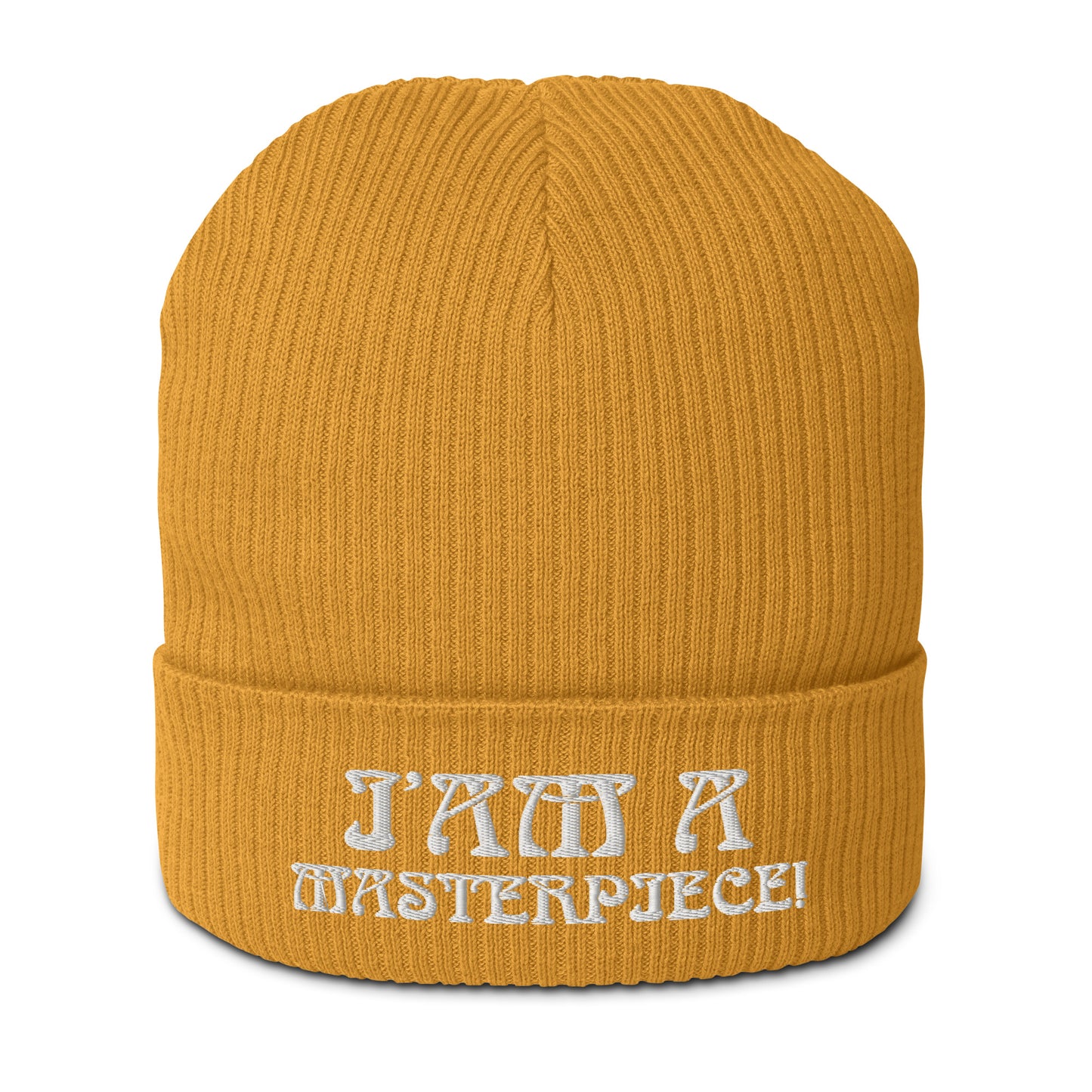 “I’AM A MASTERPIECE!” Organic Ribbed Beanie W/White Font