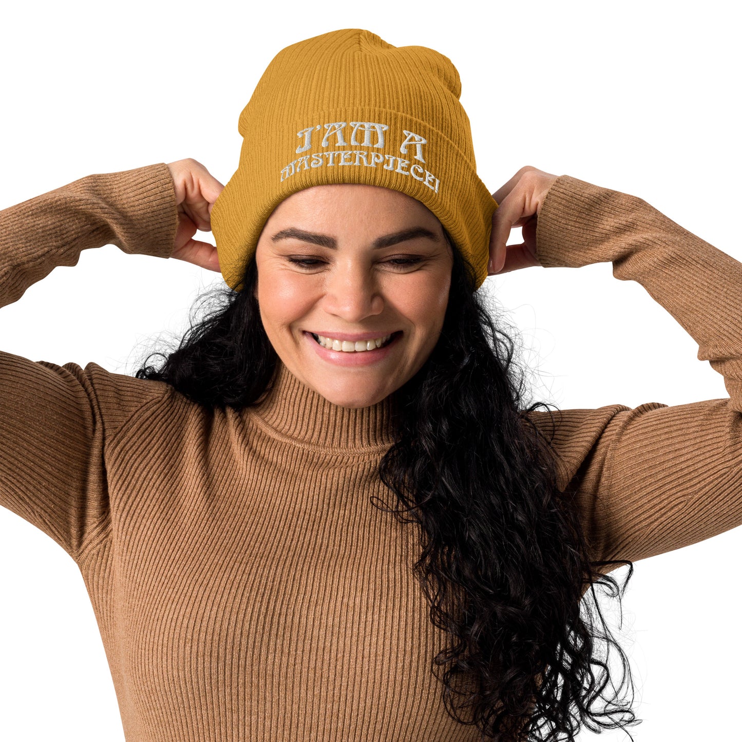 “I’AM A MASTERPIECE!” Organic Ribbed Beanie W/White Font