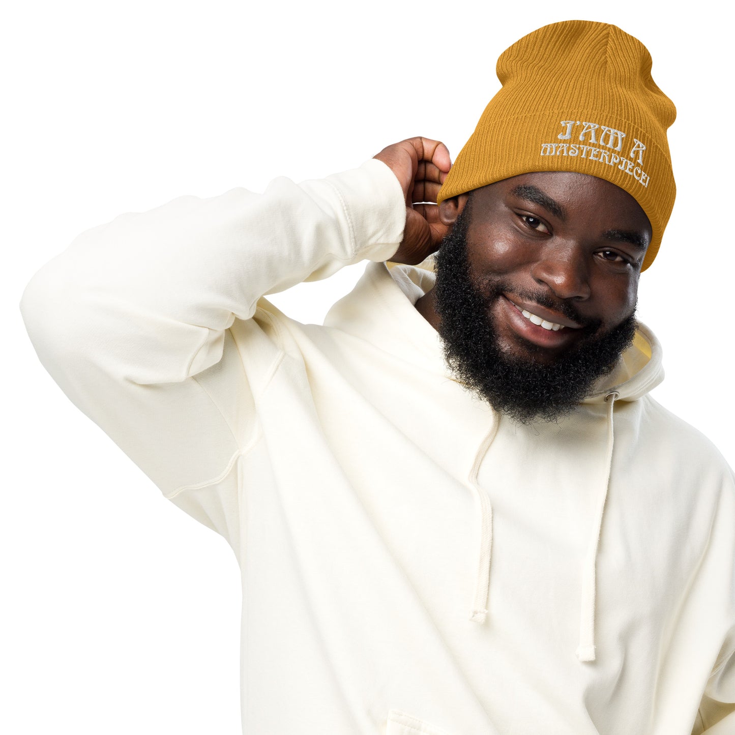 “I’AM A MASTERPIECE!” Organic Ribbed Beanie W/White Font