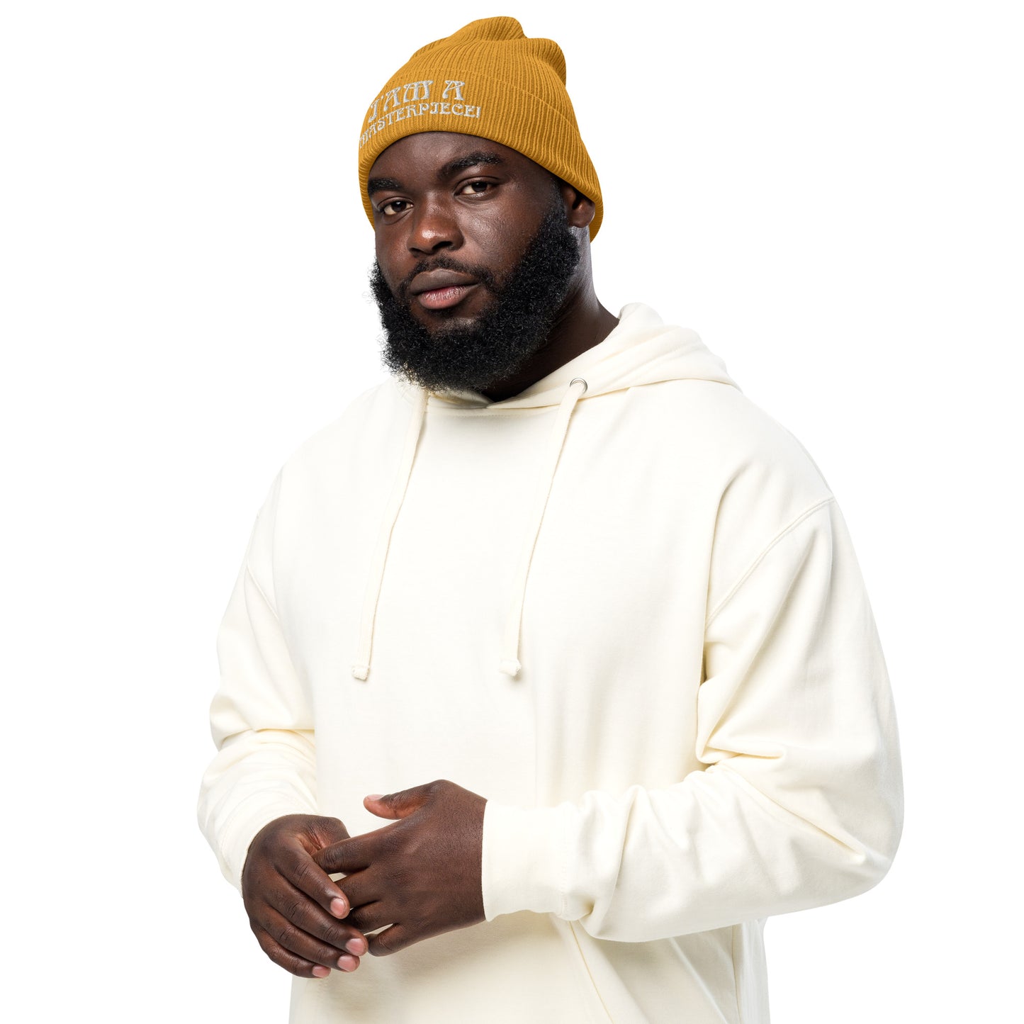 “I’AM A MASTERPIECE!” Organic Ribbed Beanie W/White Font