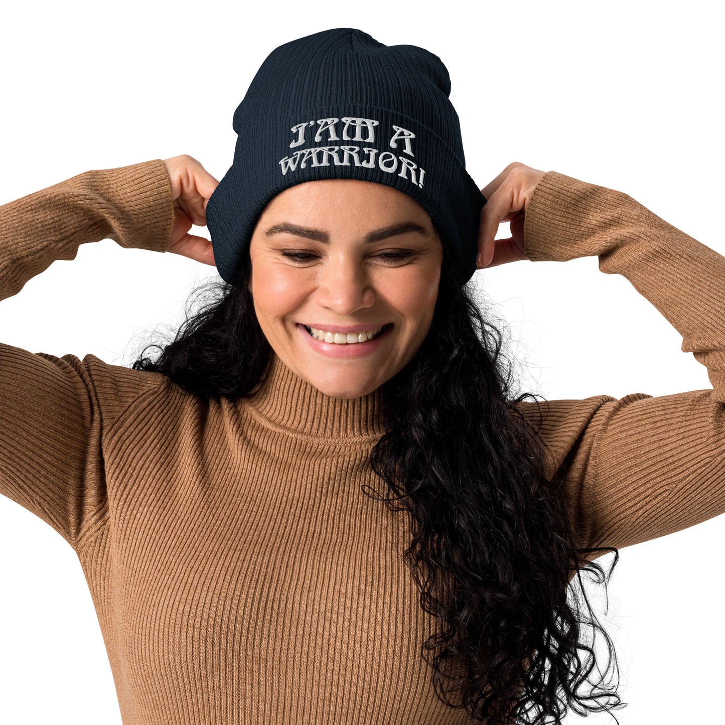 “I’AM A WARRIOR!” Organic Ribbed Beanie W/White Font