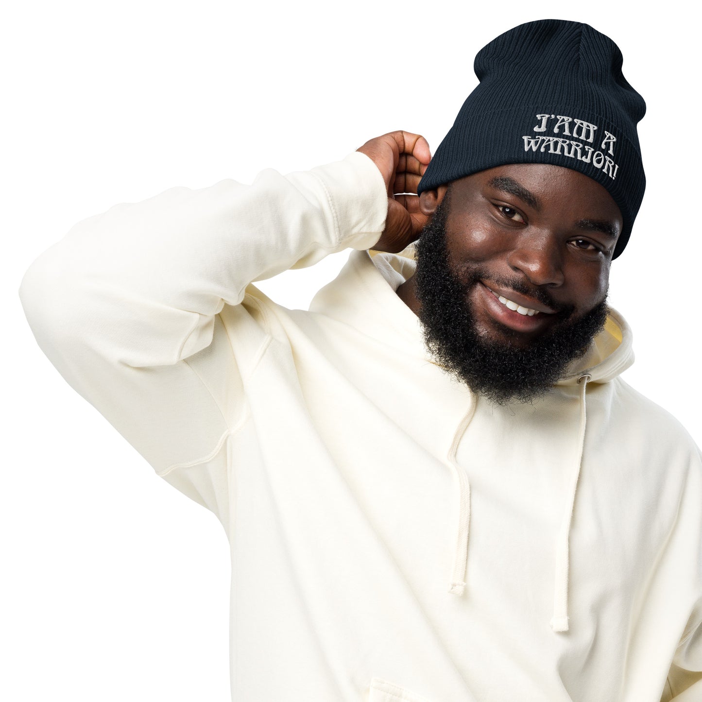 “I’AM A WARRIOR!” Organic Ribbed Beanie W/White Font
