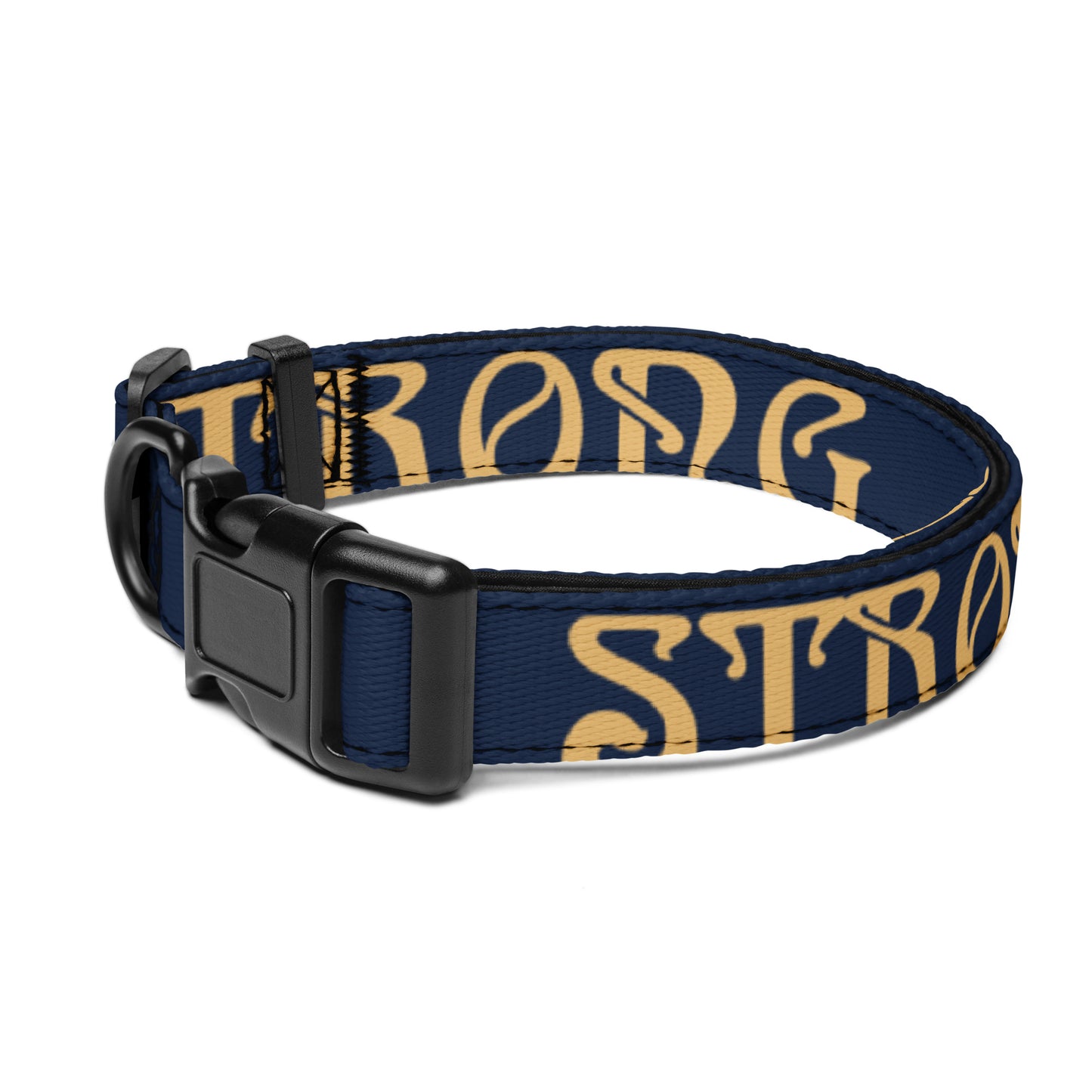 “STRONG” Navy Pet Collar W/Fawn Font