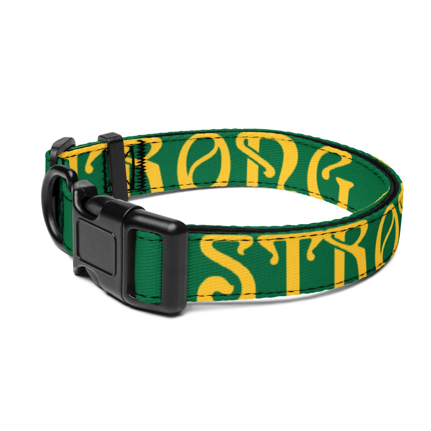 “STRONG” Green Pet Collar W/Yellow Font