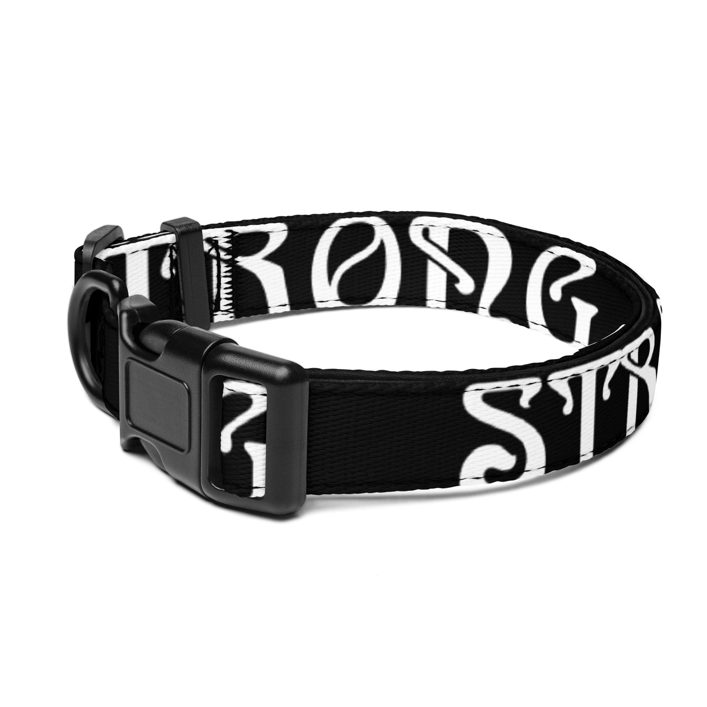 “STRONG” Black Pet Collar W/White Font
