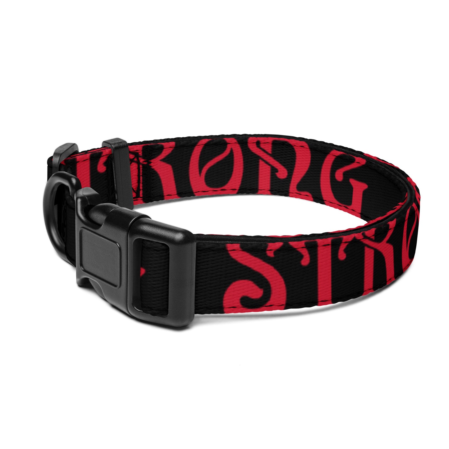 “STRONG” Black Pet Collar W/Red Font
