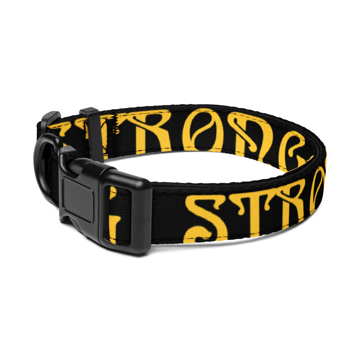 “STRONG”Black Pet Collar W/Yellow Font