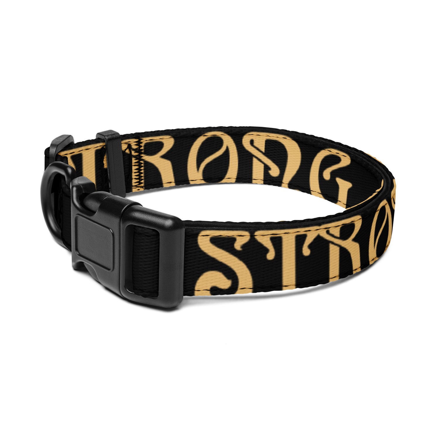 “STRONG”Black Pet Collar W/Fawn Font
