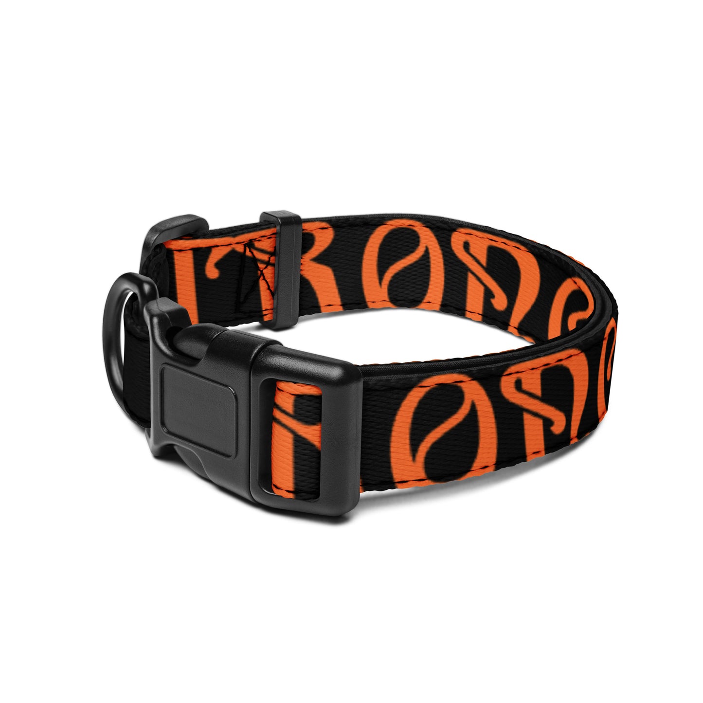 “STRONG” Black Pet Collar W/Orange Font