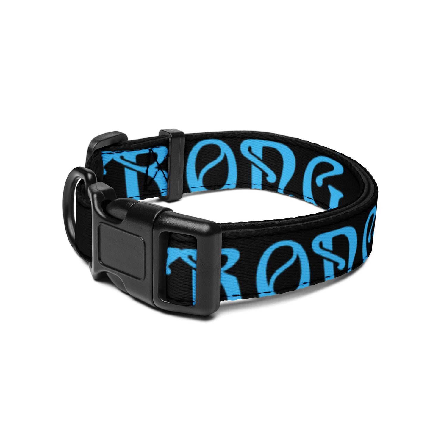 “STRONG” Black Pet Collar W/SkyBlue Font