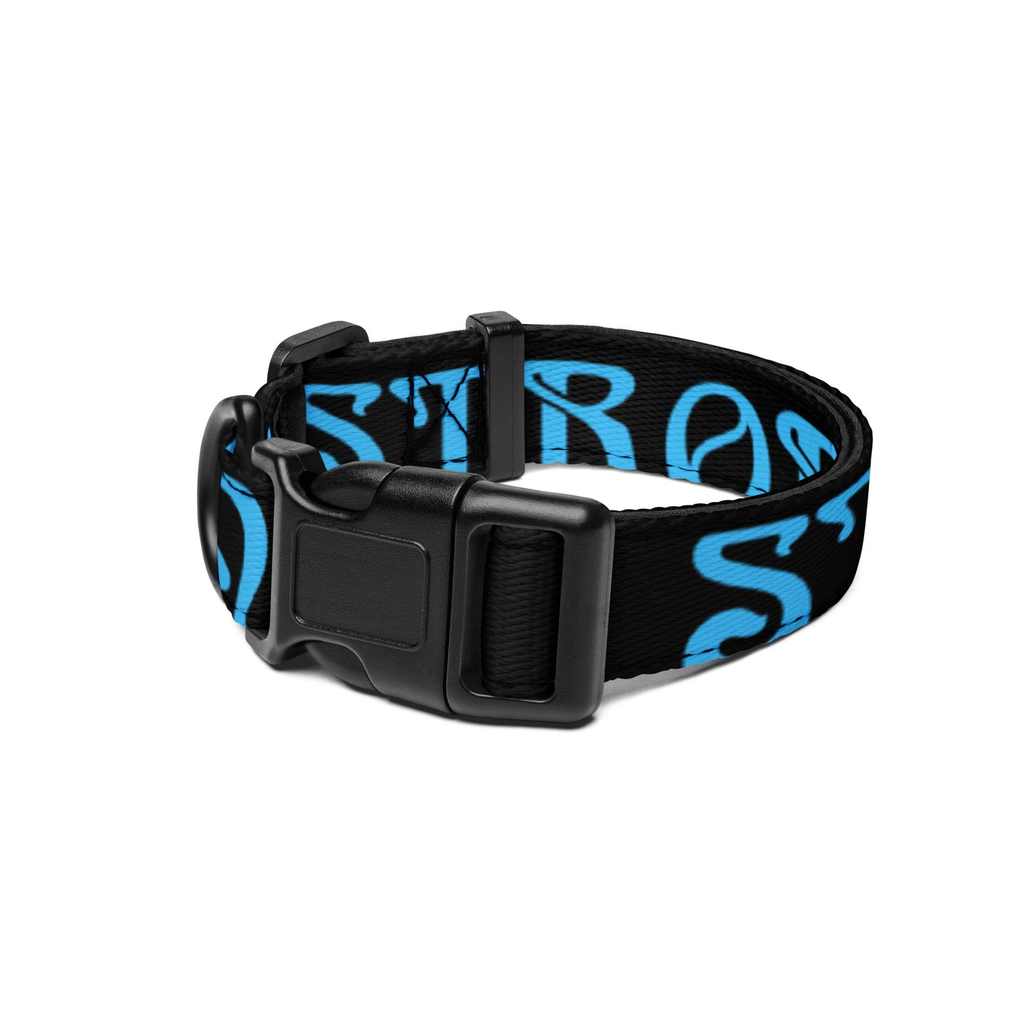 “STRONG” Black Pet Collar W/SkyBlue Font