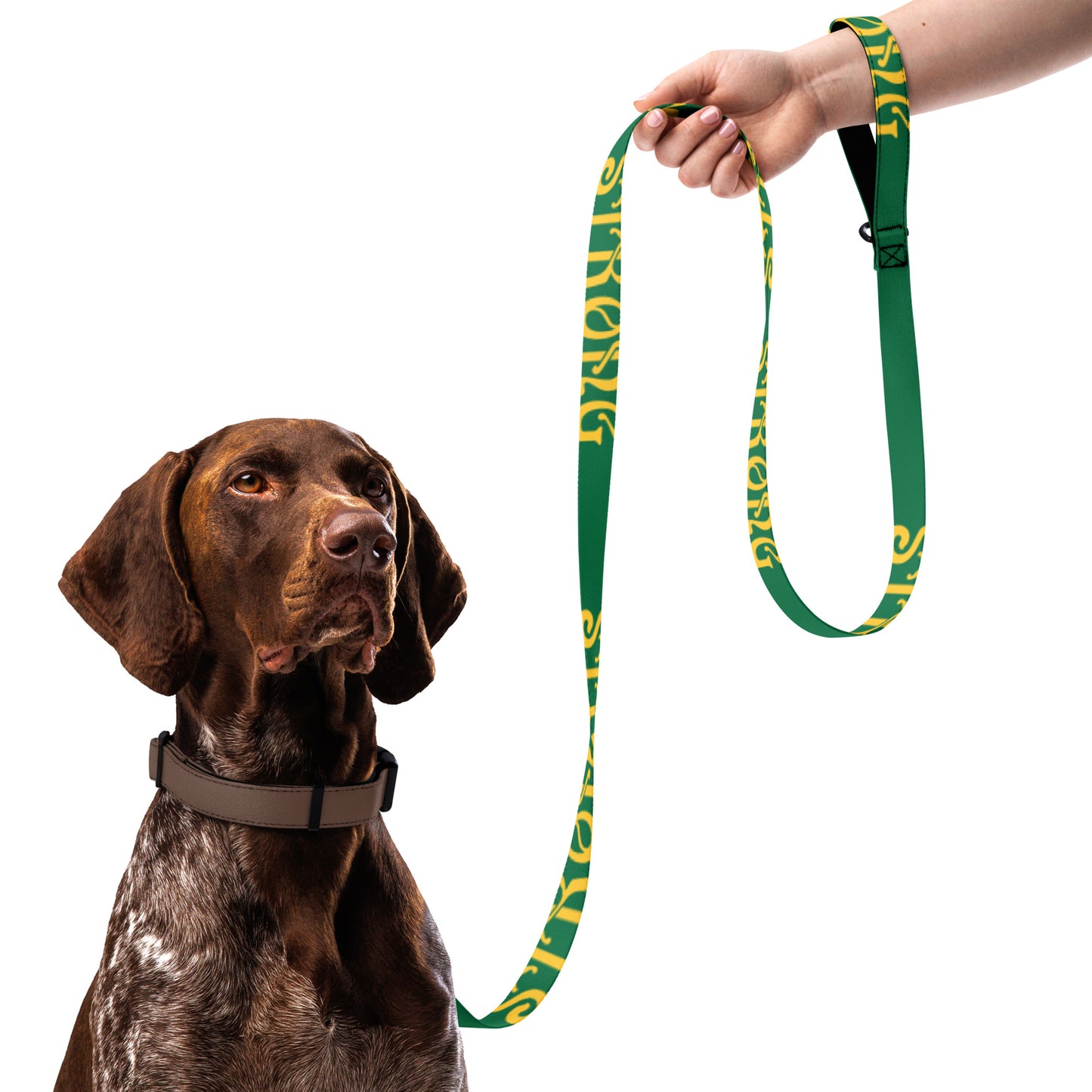 “STRONG” Green Pet Leash W/Yellow Font