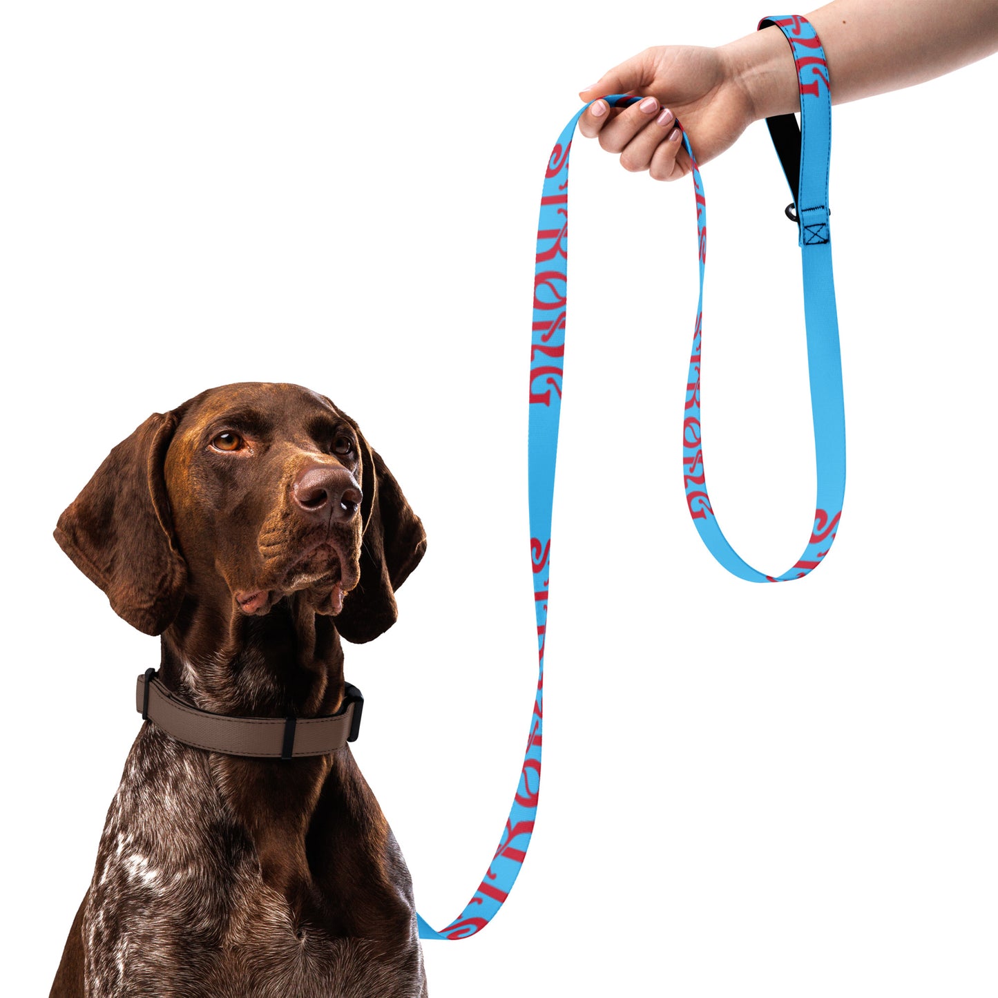 “STRONG”SkyBlue Pet Leash W/Red Font
