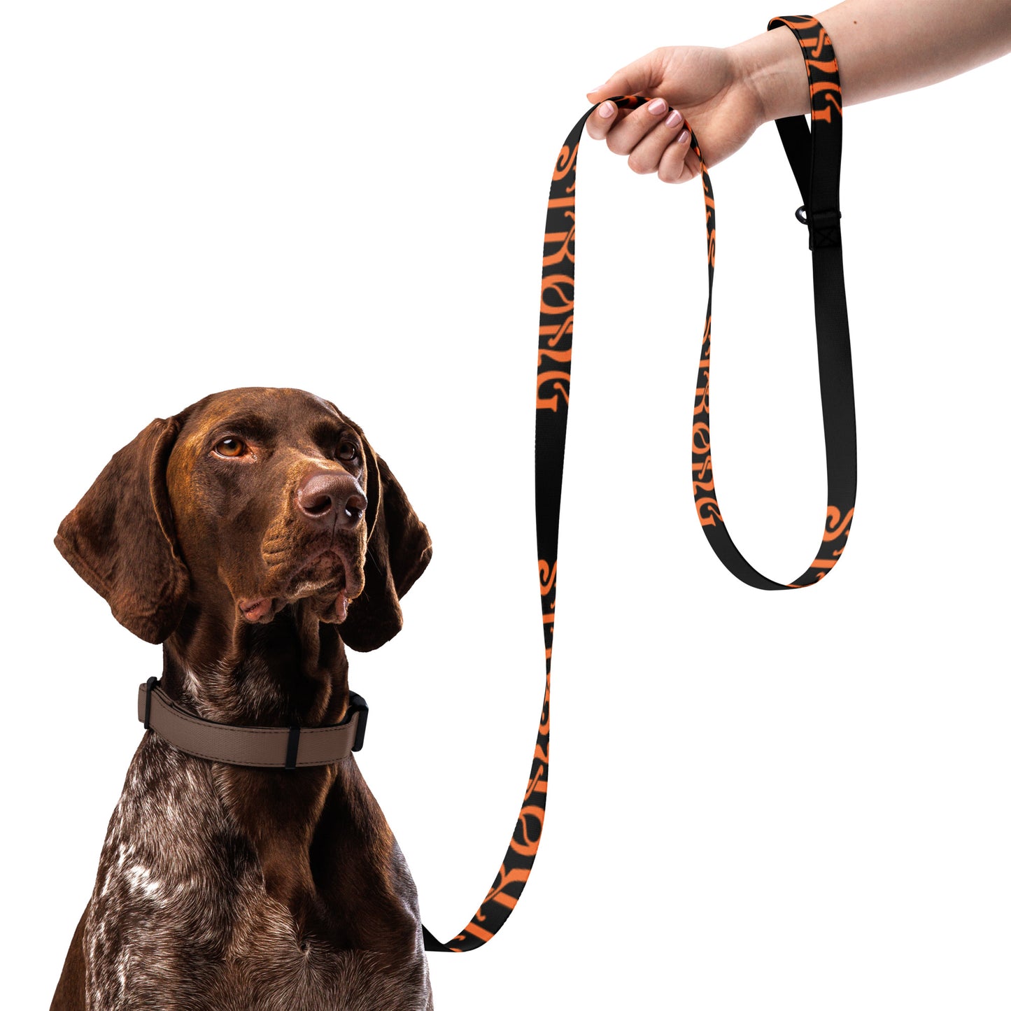 “STRONG”Black Pet Leash W/Orange Font