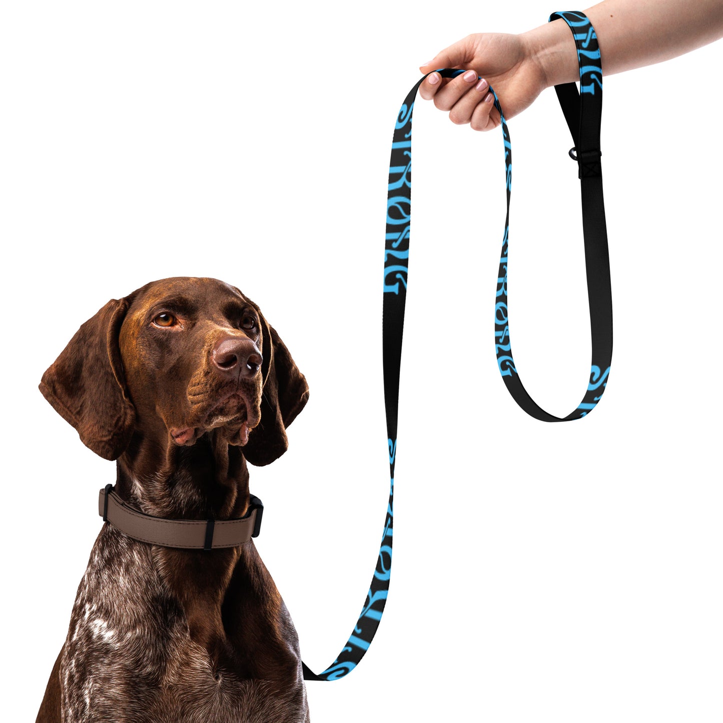 “STRONG”Black Pet Leash W/SkyBlue Font