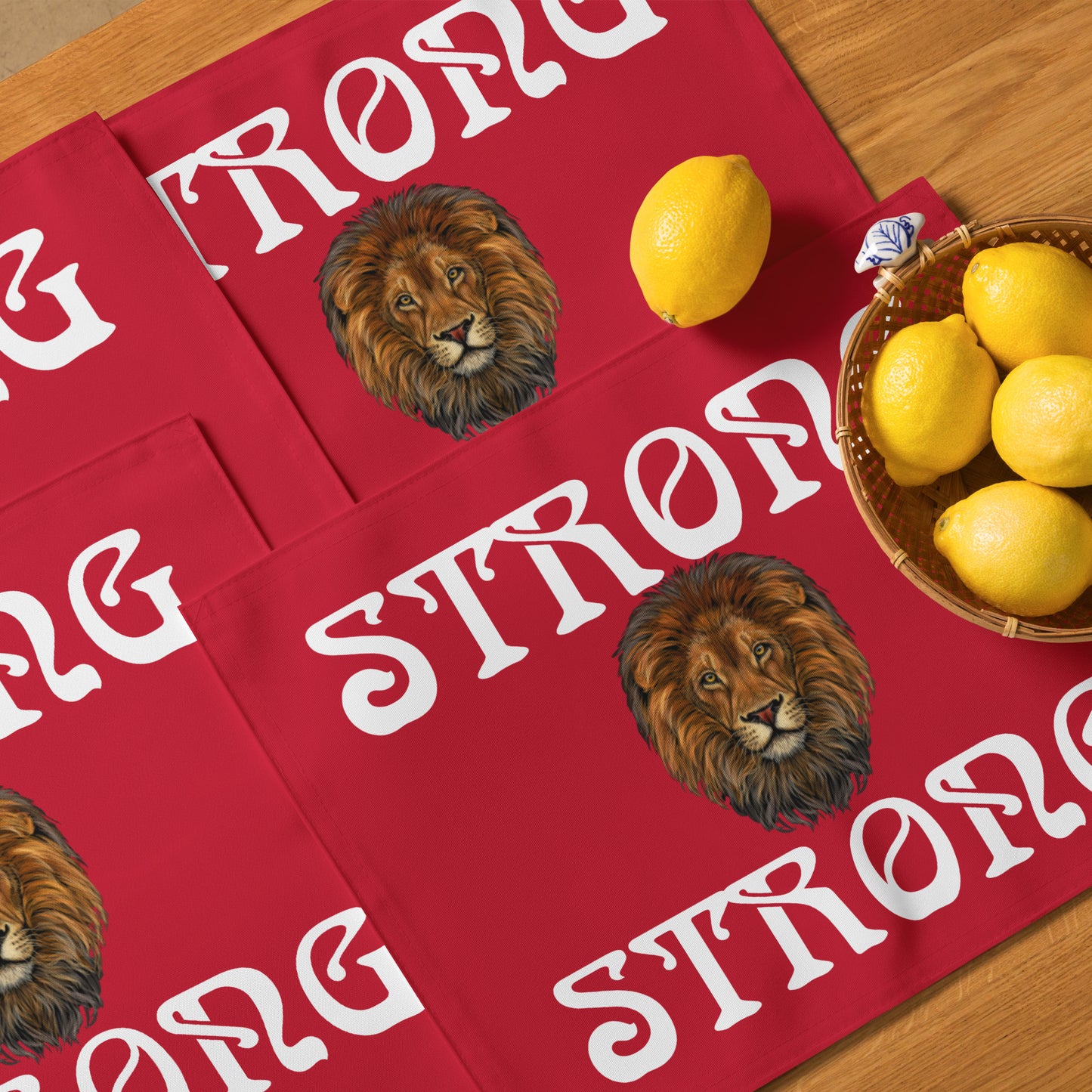 “STRONG”Red Placemat Set W/White Font