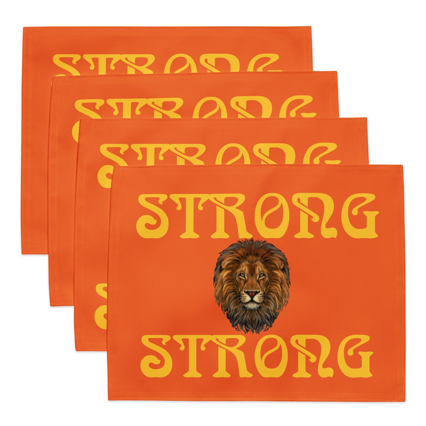 “STRONG”Orange Placemat Set W/Yellow Font