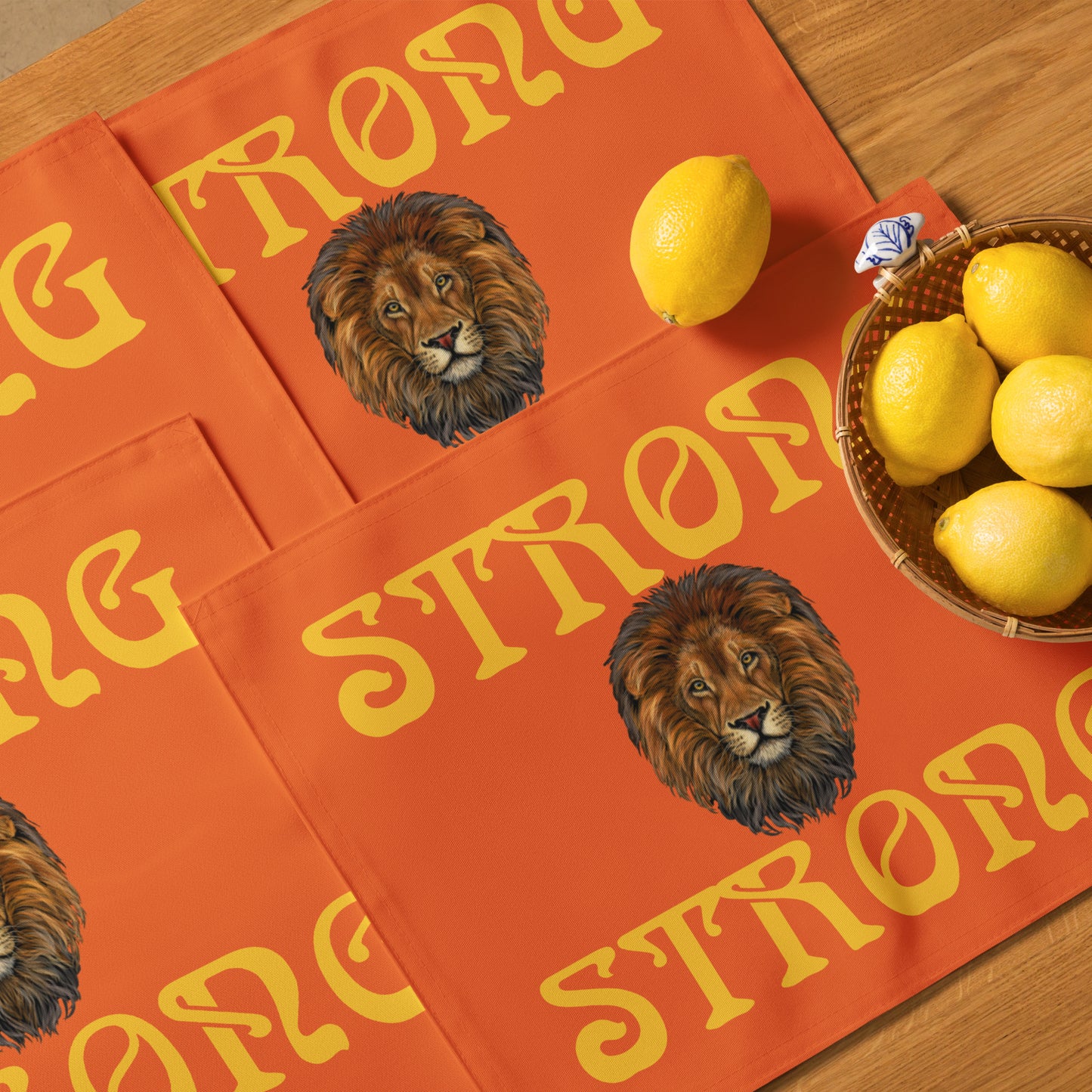 “STRONG”Orange Placemat Set W/Yellow Font