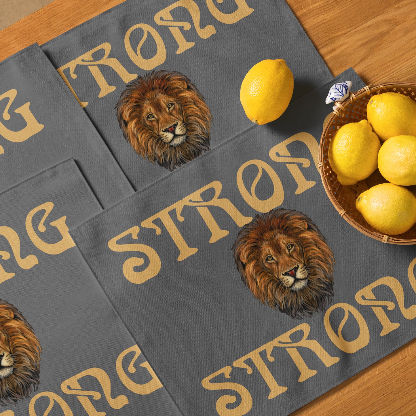 “STRONG”Grey Placemat Set W/Bronze Font