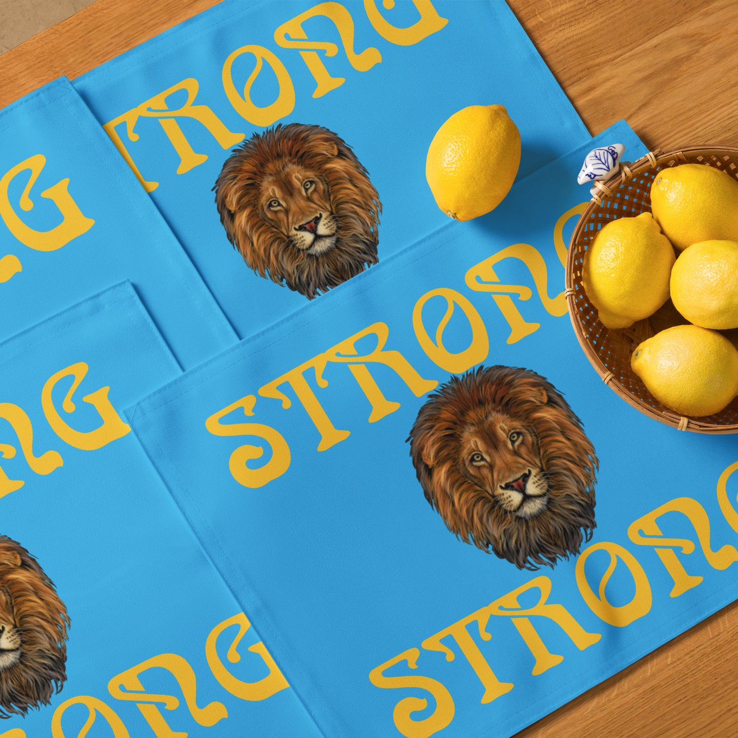“STRONG”SkyBlue Placemat Set W/Yellow Font