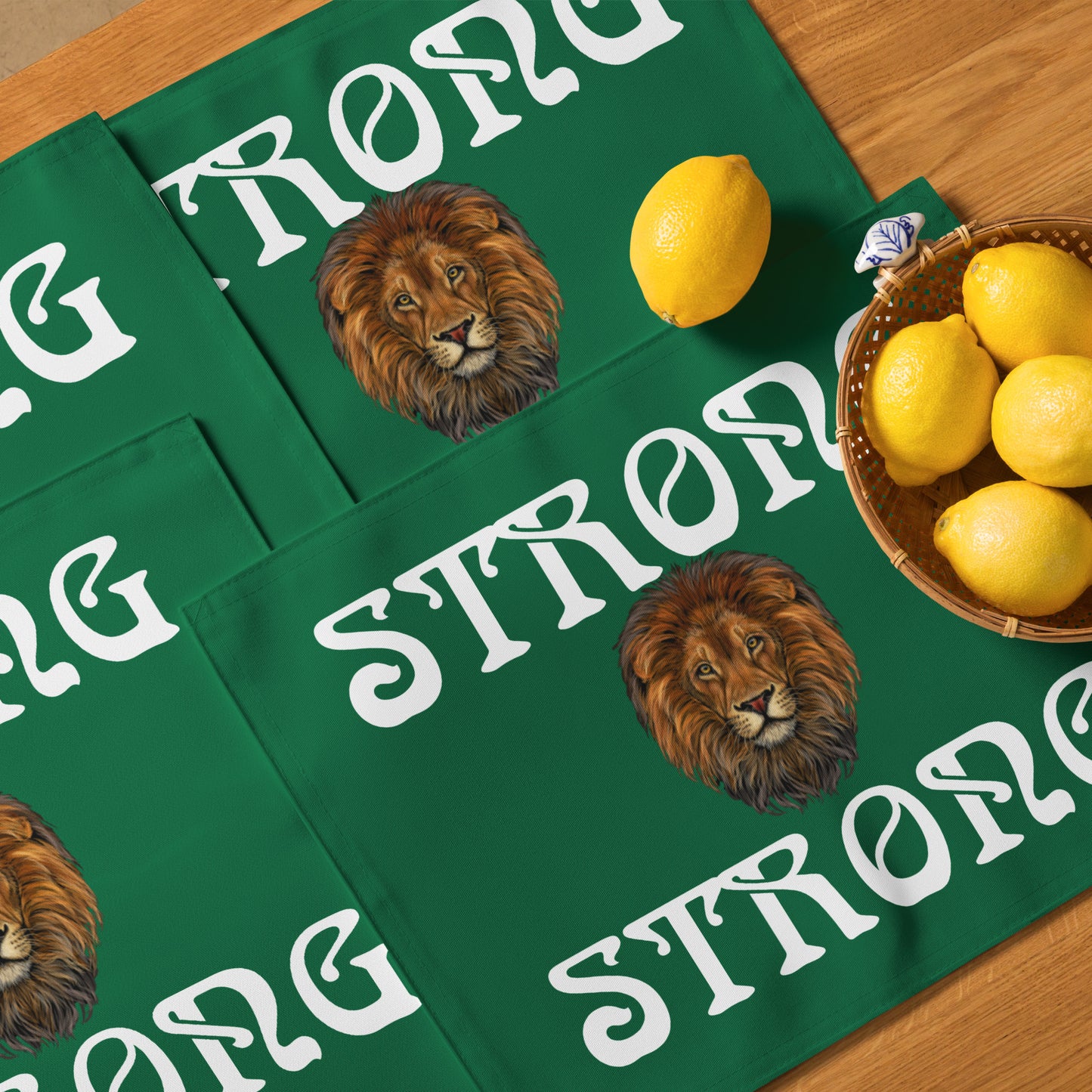 “STRONG”Green Placemat Set W/White Font