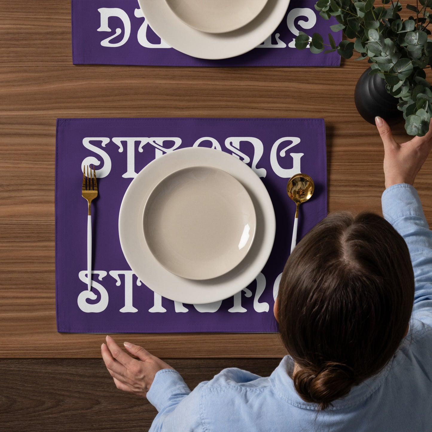 “STRONG”Purple Placemat Set W/White Font