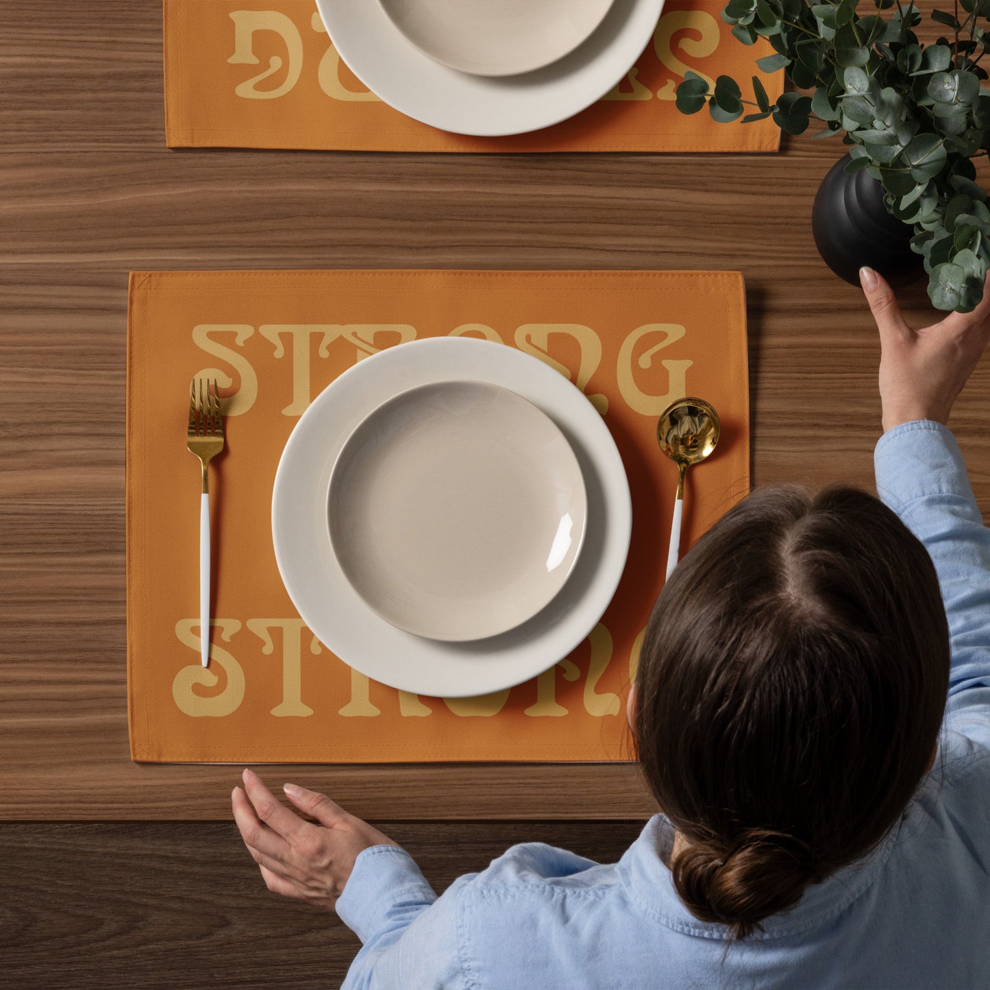 “STRONG”Bronze Placemat Set W/Fawn Font