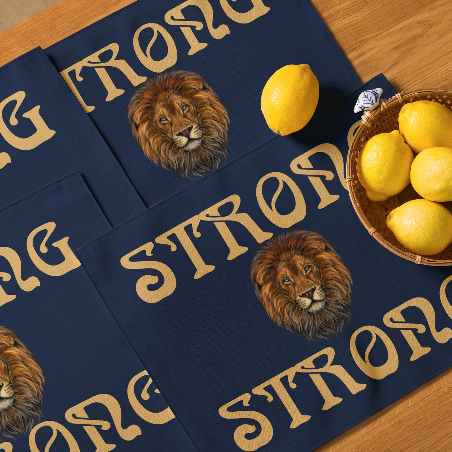 “STRONG”Navy Placemat Set W/Fawn Font