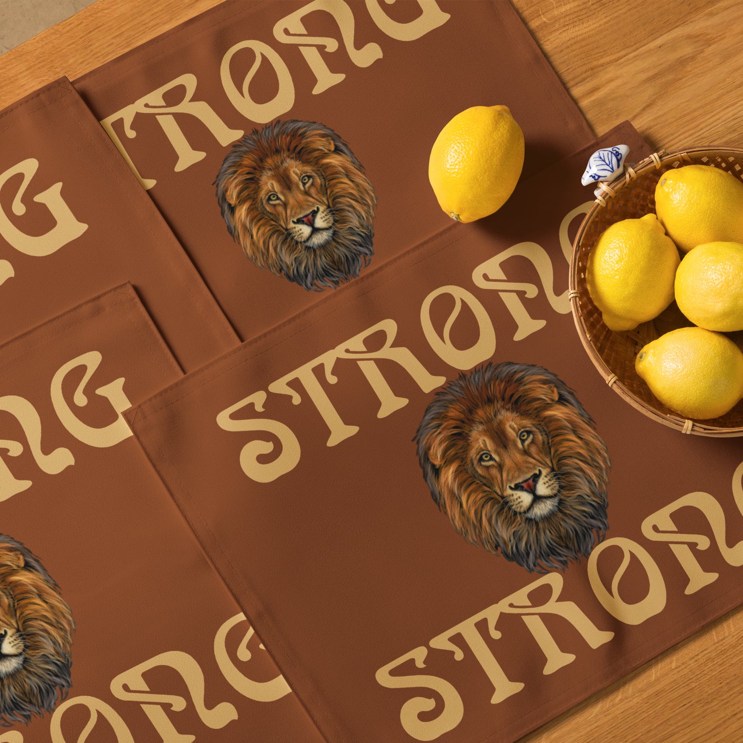 “STRONG”Brown Placemat Set W/Fawn Font