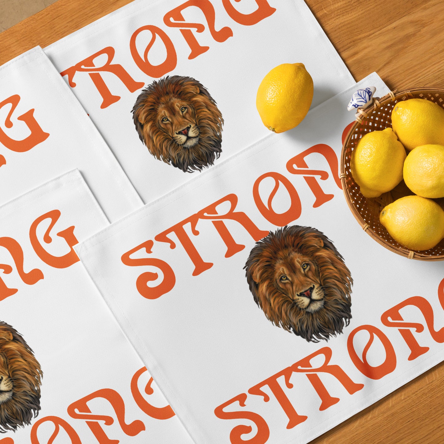 “STRONG”White Placemat Set W/Orange Font