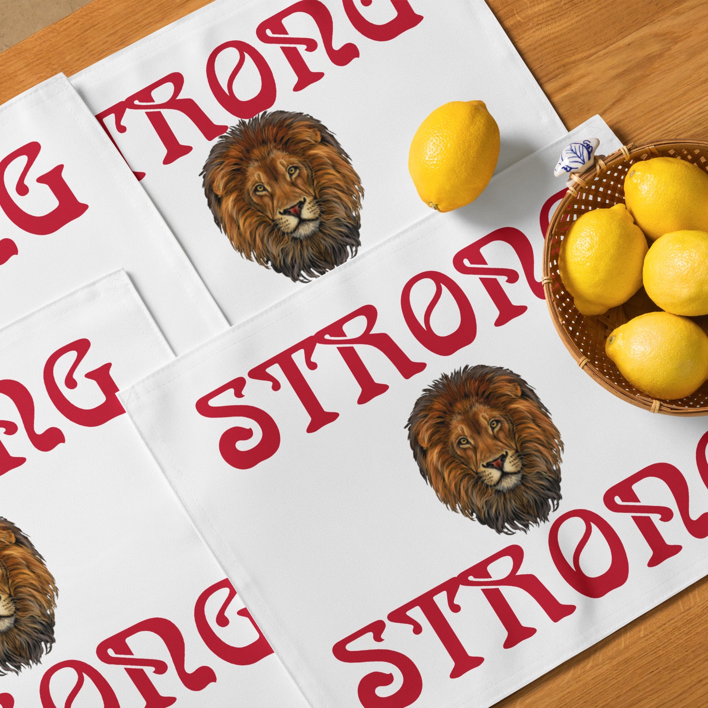 “STRONG”White Placemat Set W/Red Font