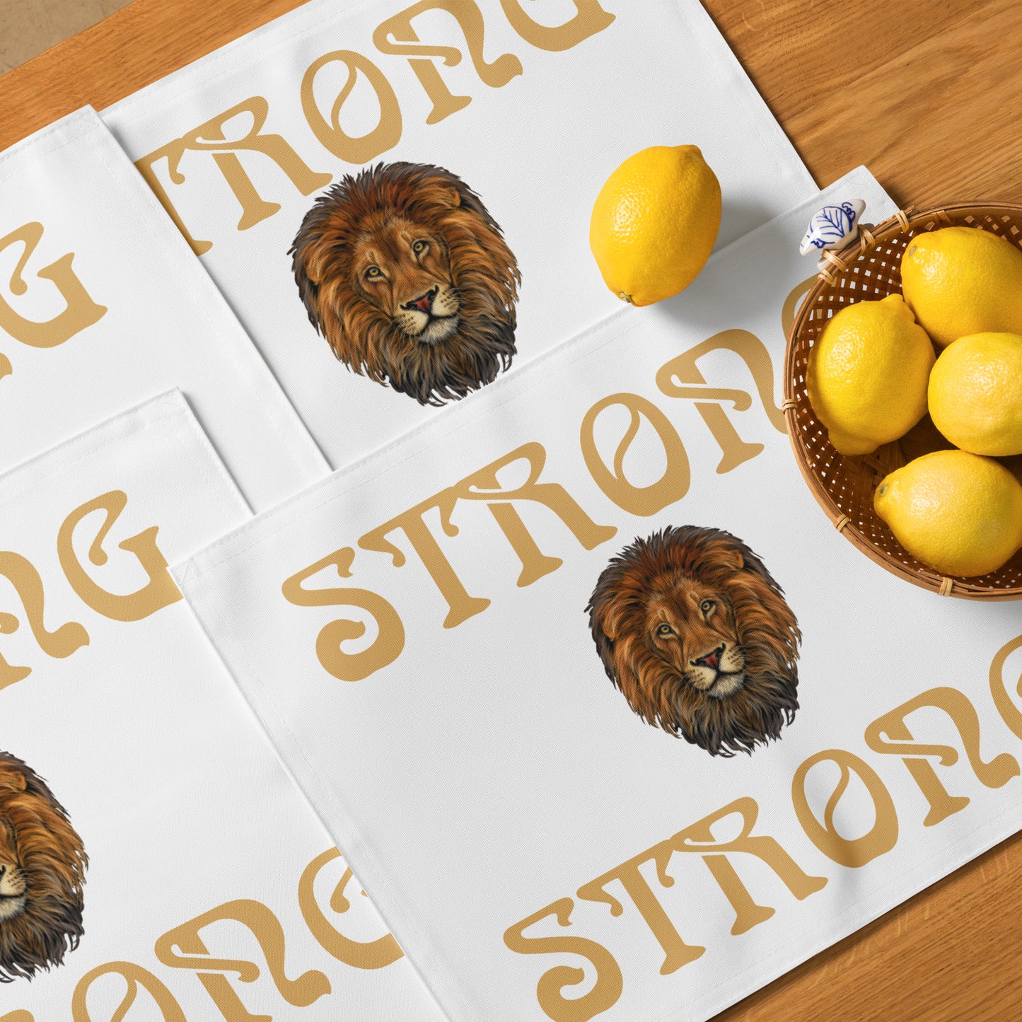 “STRONG”White Placemat Set W/Fawn Font