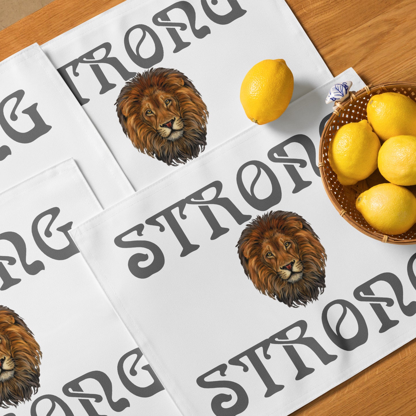 “STRONG”White Placemat Set W/Grey Font