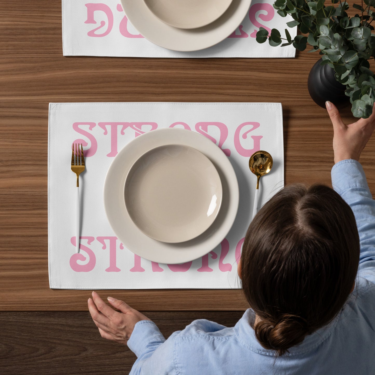 “STRONG”White Placemat Set W/Cotton Candy Font