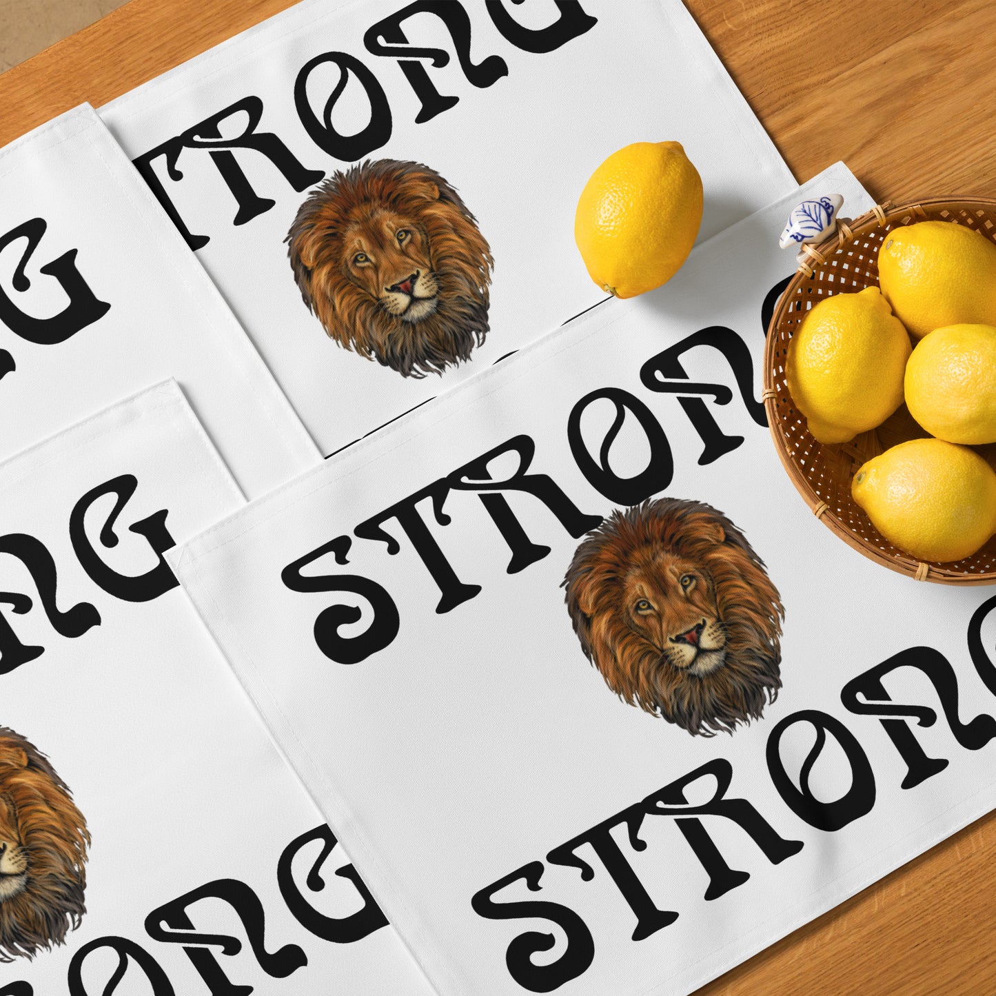 “STRONG”White Placemat Set W/Black Font