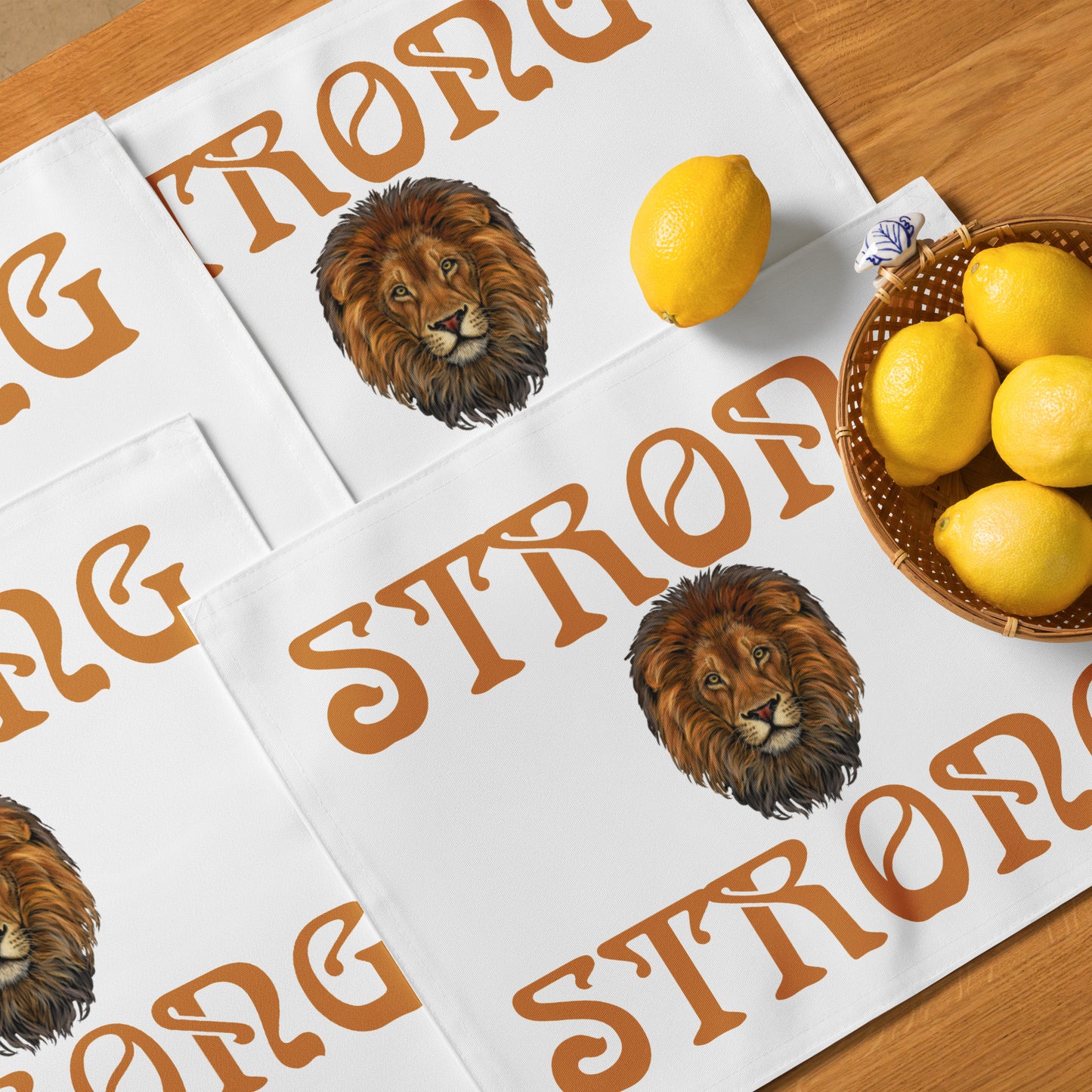 “STRONG”White Placemat Set W/Bronze Font