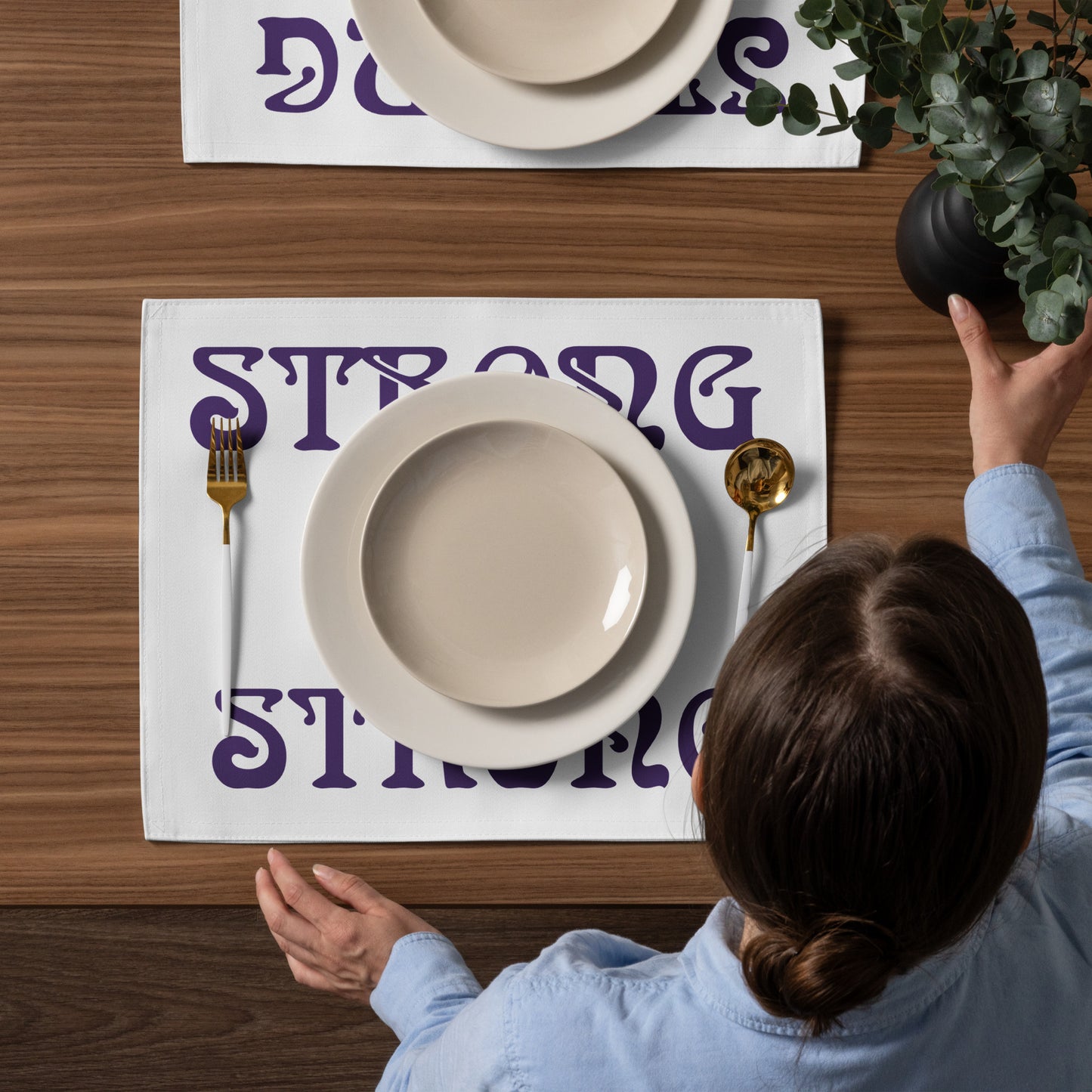 “STRONG”White Placemat Set W/Purple Font