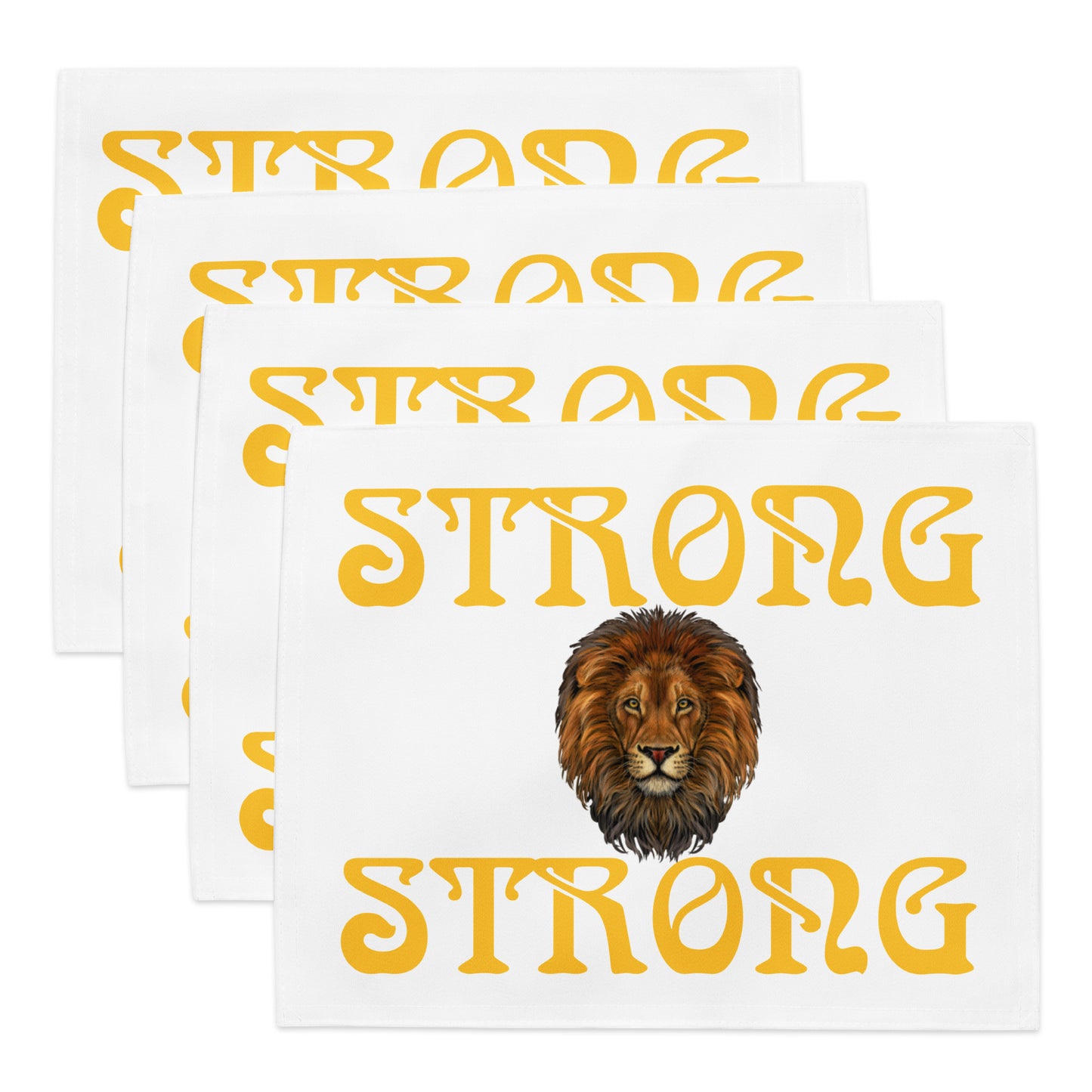 “STRONG”White Placemat Set W/Yellow Font