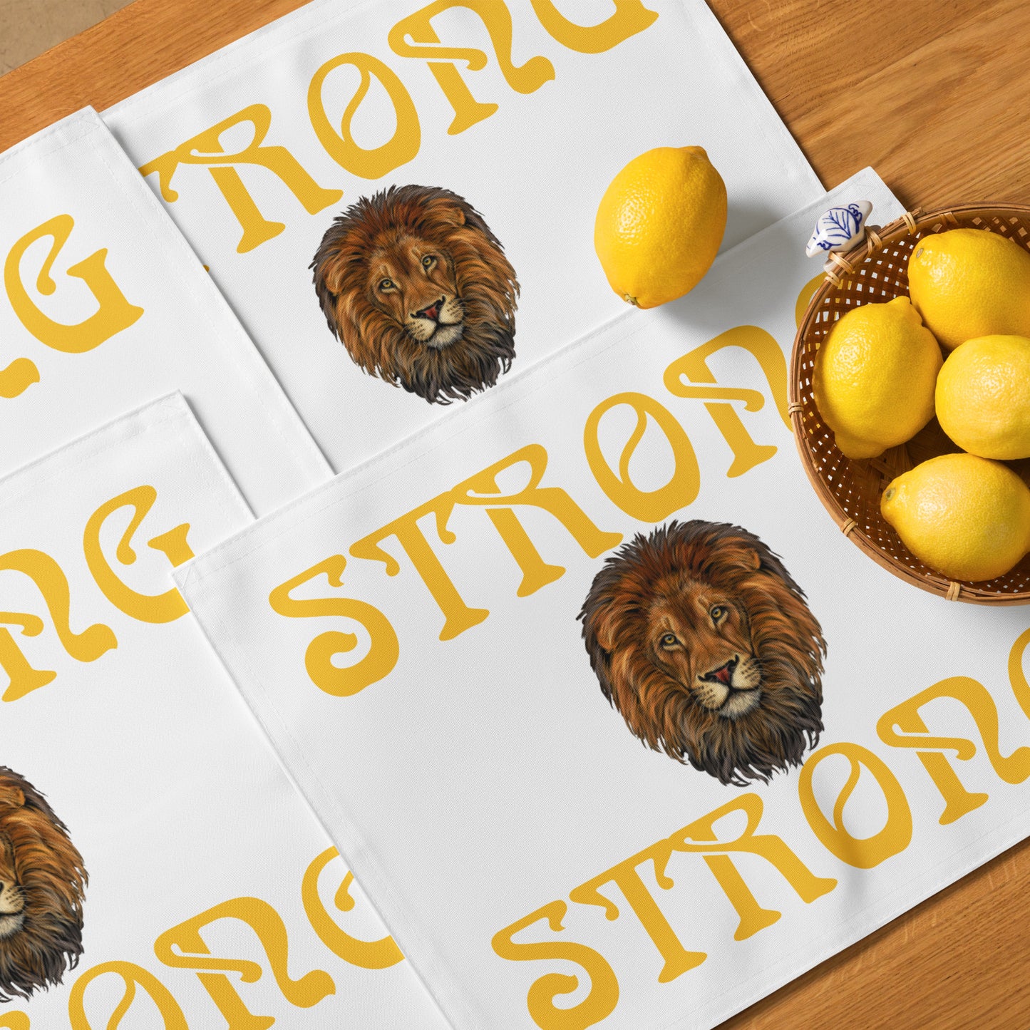 “STRONG”White Placemat Set W/Yellow Font