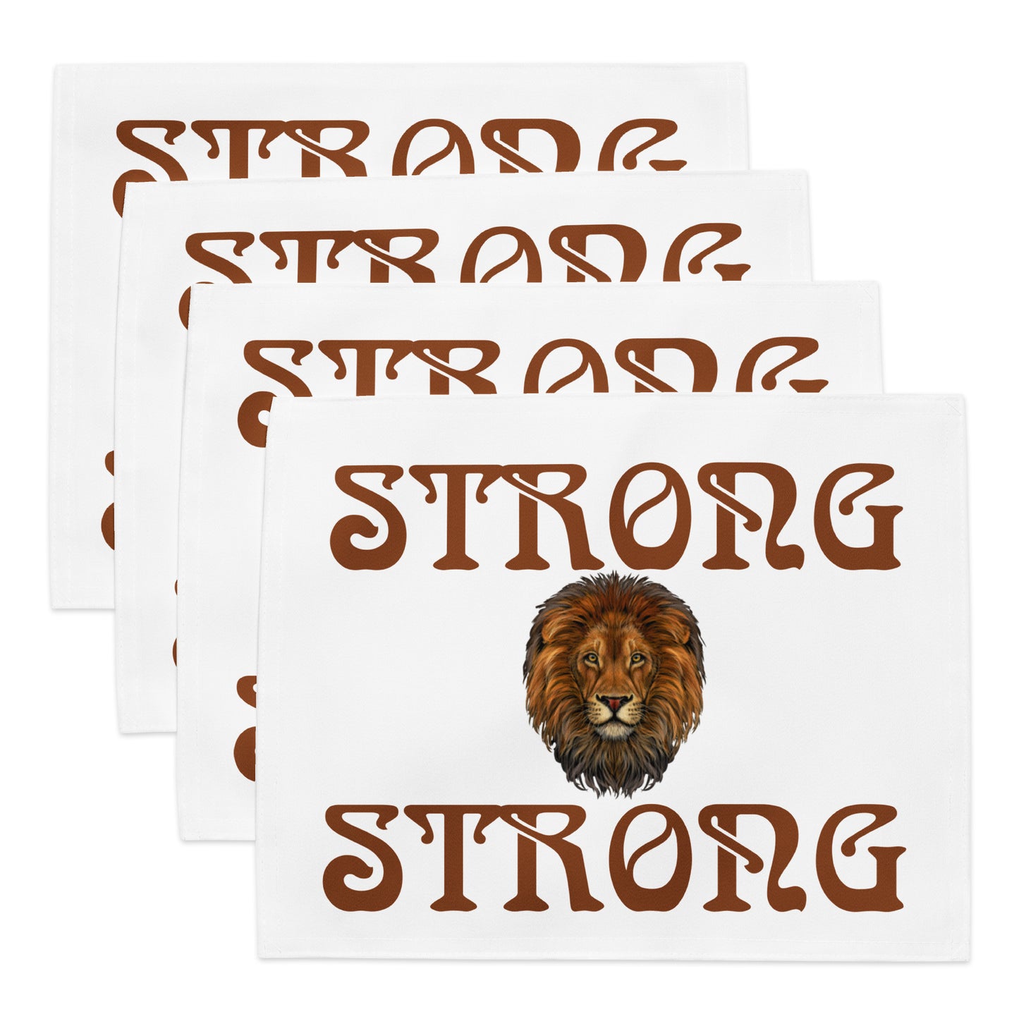 “STRONG”White Placemat Set W/Brown Font