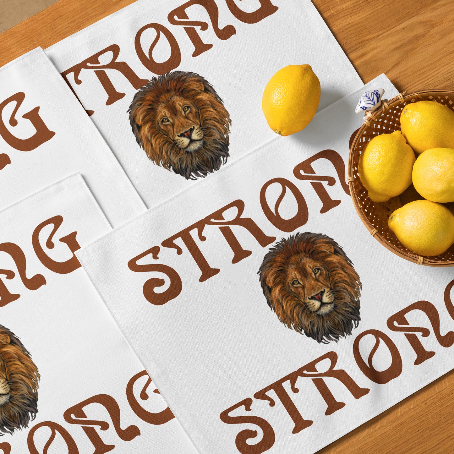 “STRONG”White Placemat Set W/Brown Font