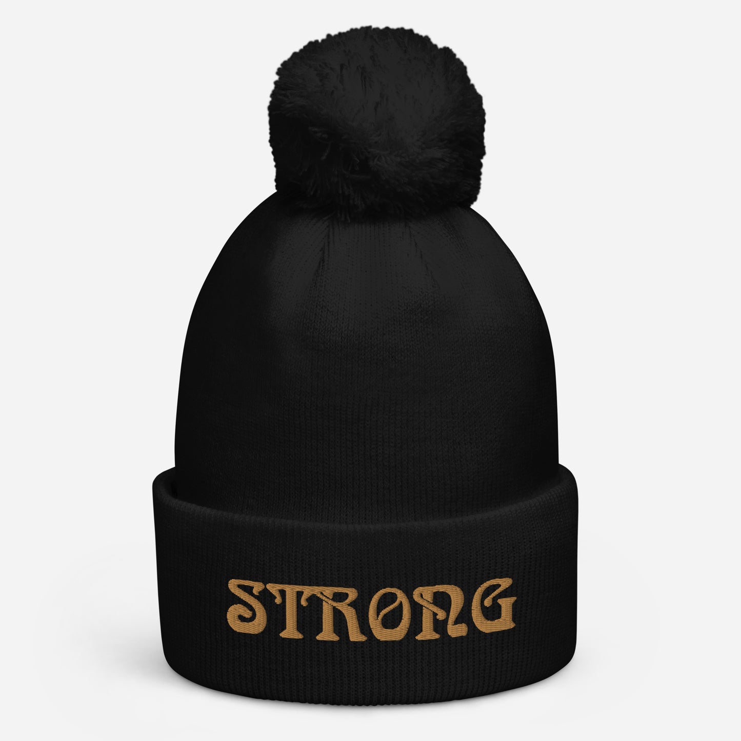“STRONG”Dark Color’s Pom Pom Beanie W/Bronze Font