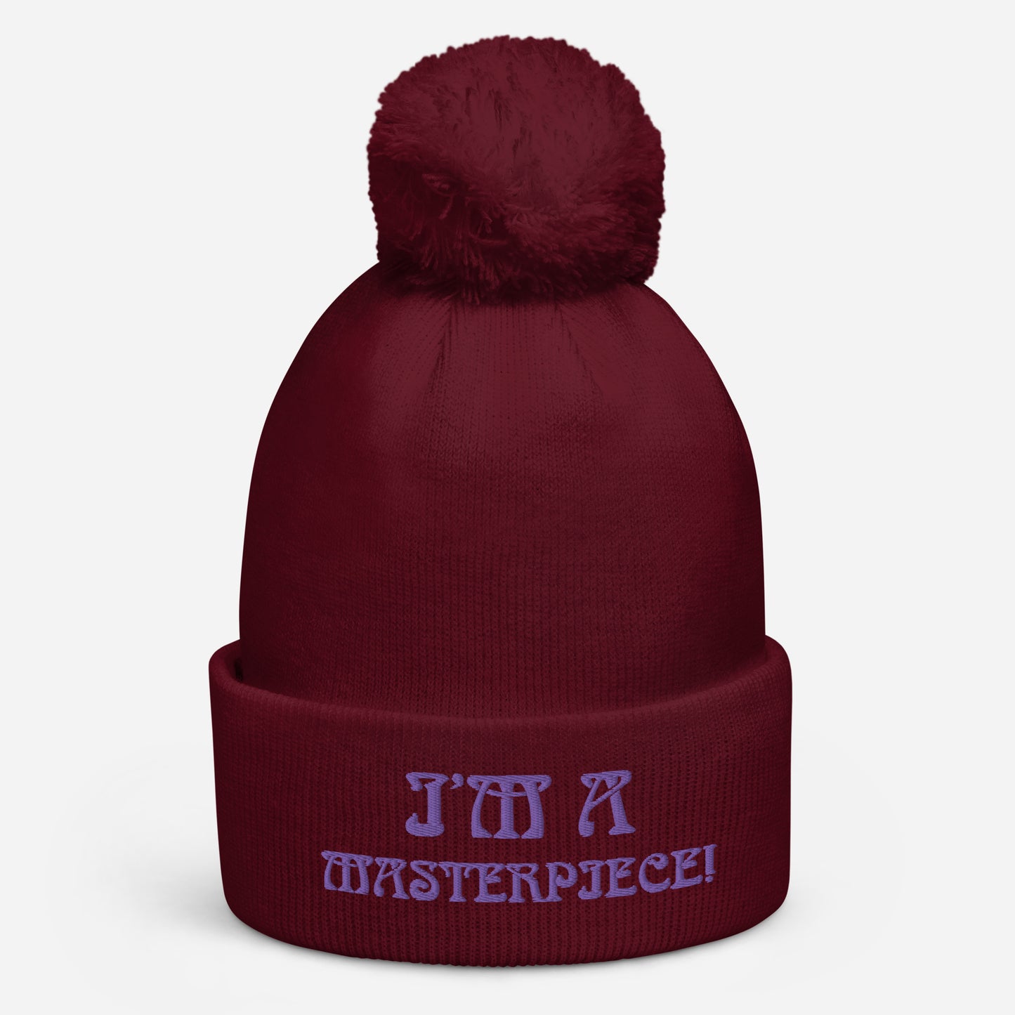 "I’M A MASTERPIECE!"Pom Pom Beanie W/Purple Font