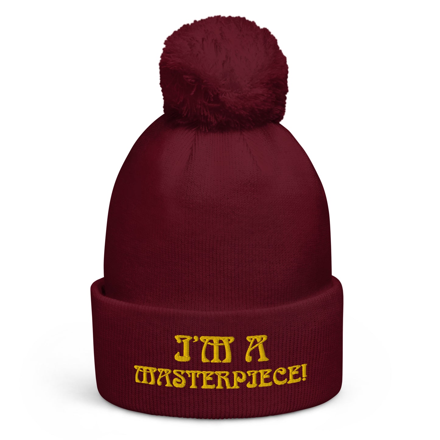 "I’M A MASTERPIECE!"Pom Pom Beanie W/Yellow Font