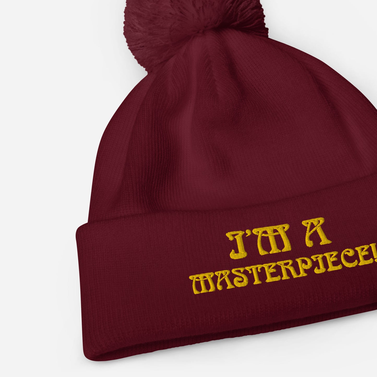 "I’M A MASTERPIECE!"Pom Pom Beanie W/Yellow Font
