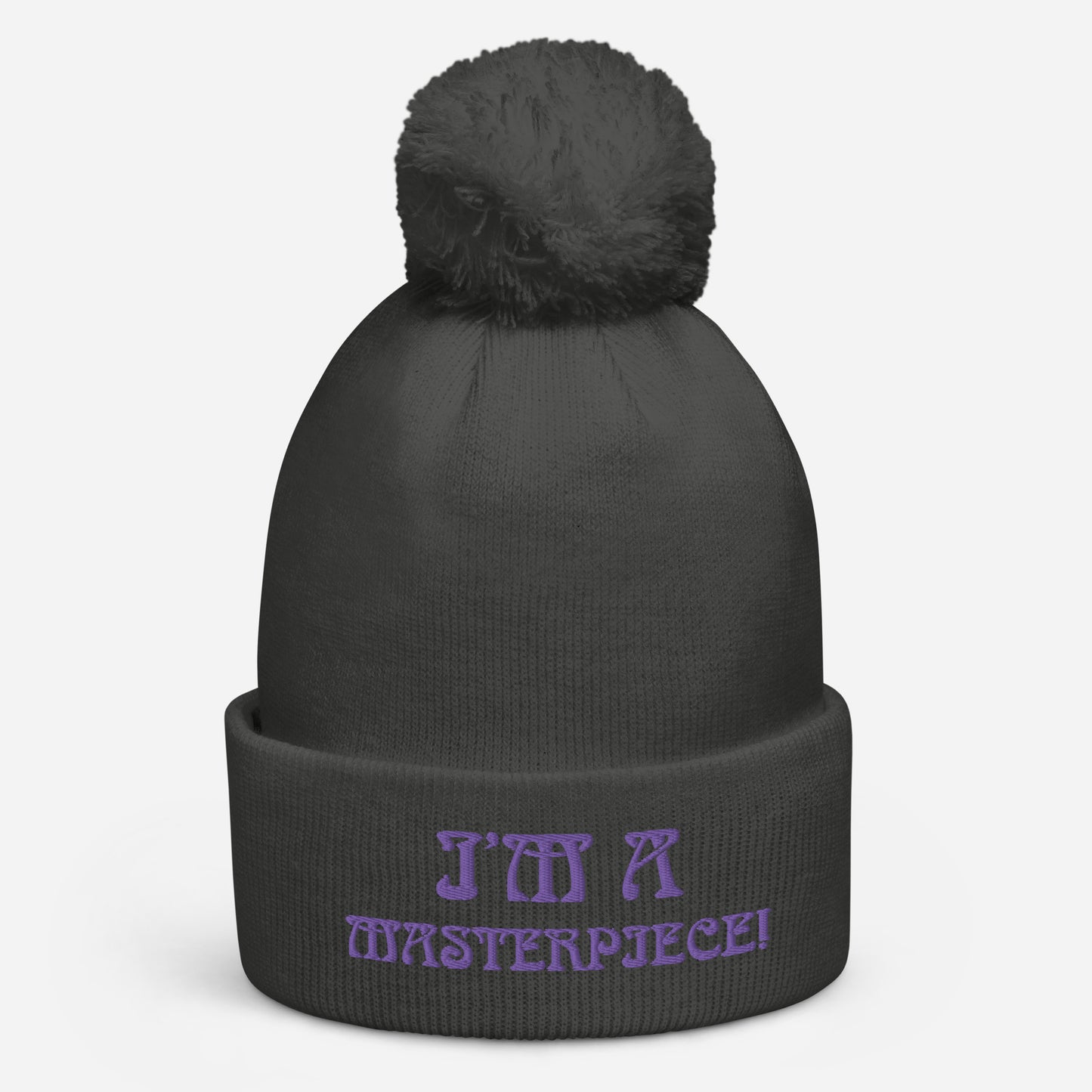 "I’M A MASTERPIECE!"Pom Pom Beanie W/Purple Font