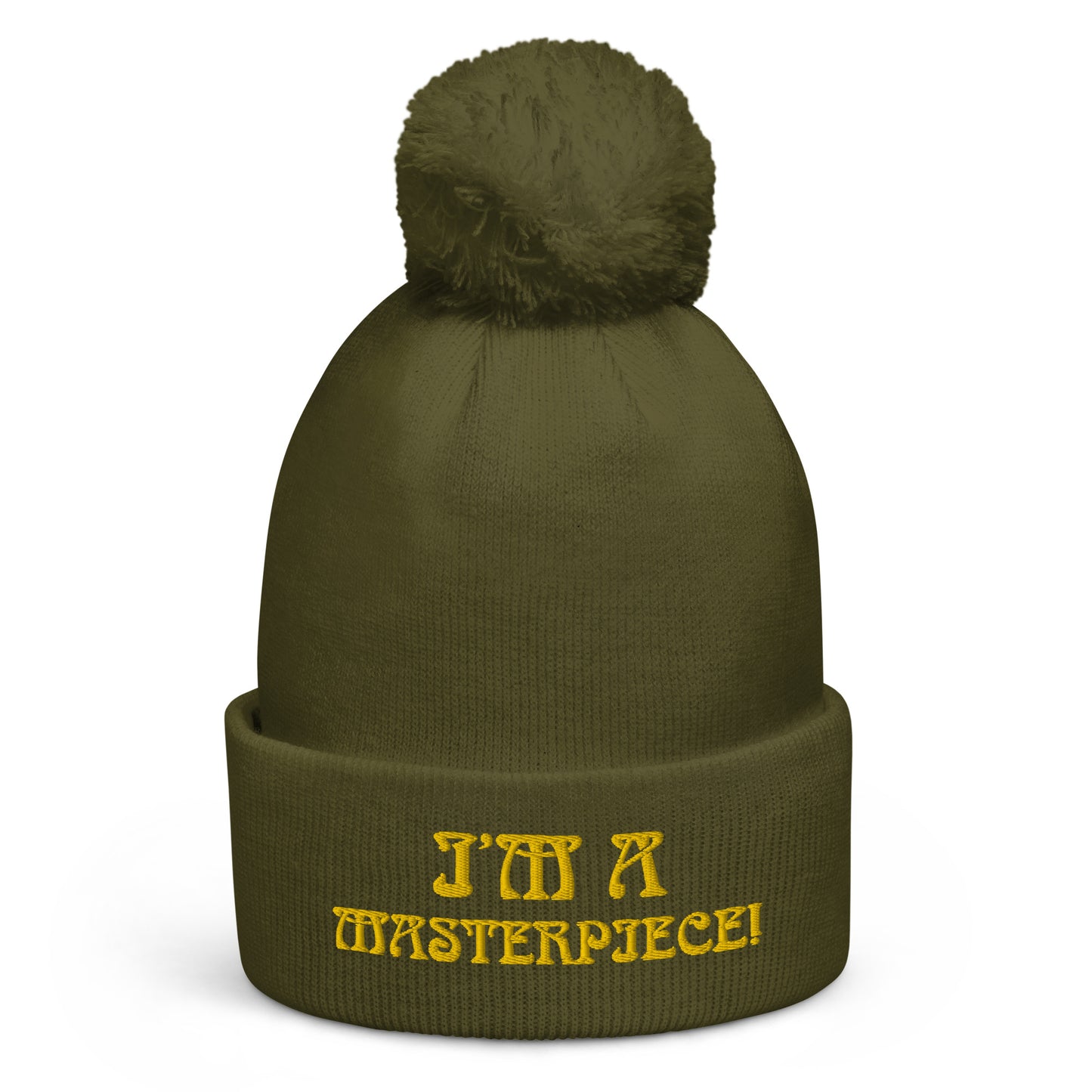 "I’M A MASTERPIECE!"Pom Pom Beanie W/Yellow Font