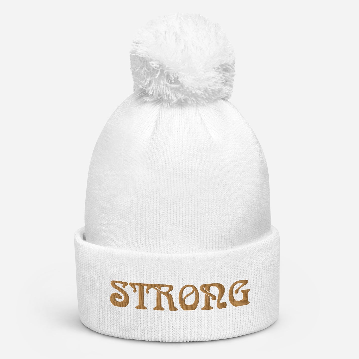 “STRONG”Dark Color’s Pom Pom Beanie W/Bronze Font