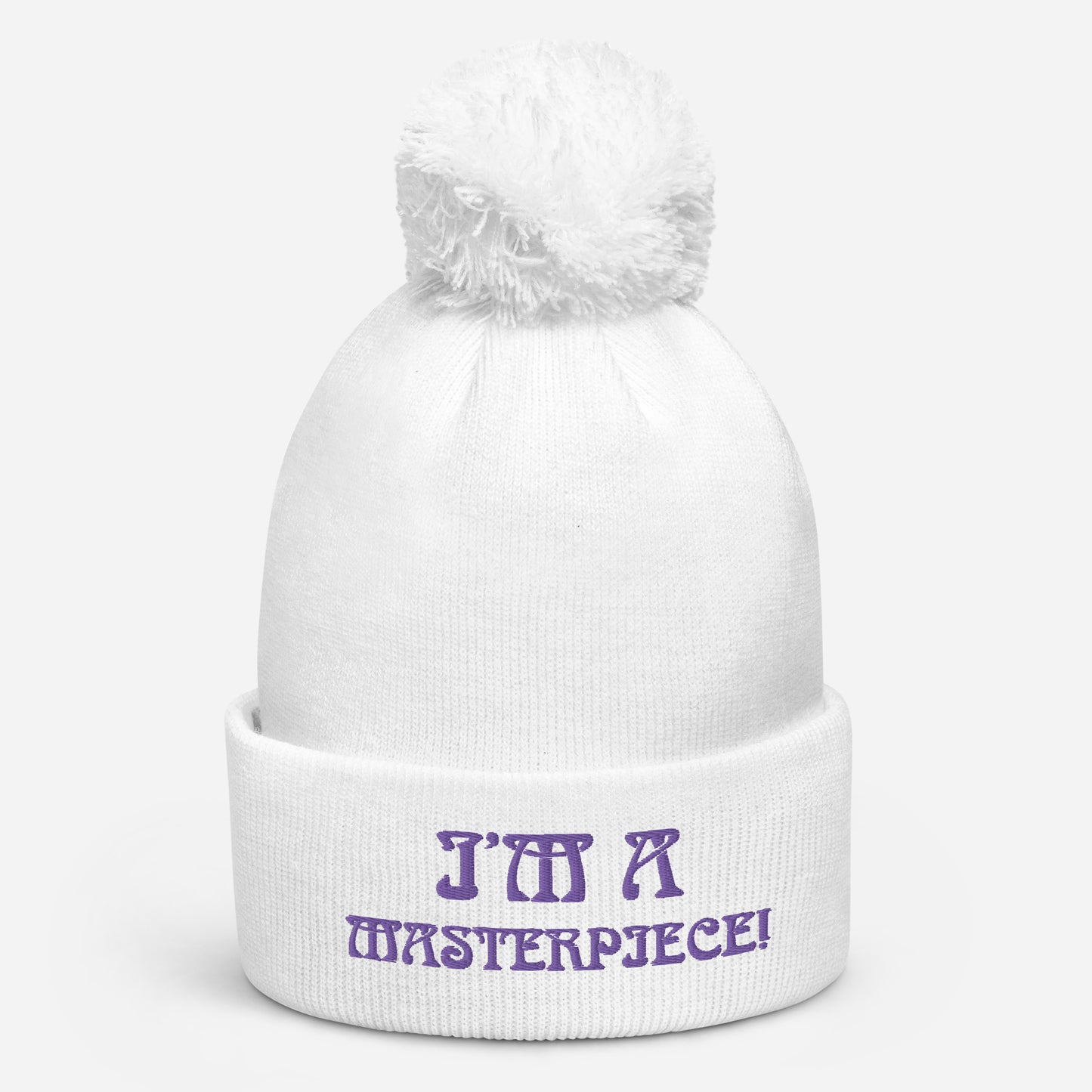 "I’M A MASTERPIECE!"Pom Pom Beanie W/Purple Font
