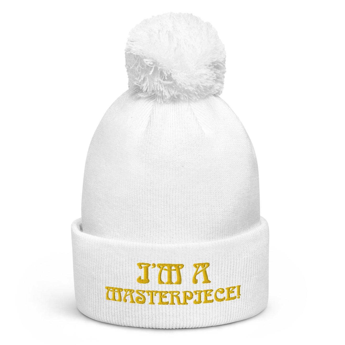 "I’M A MASTERPIECE!"Pom Pom Beanie W/Yellow Font